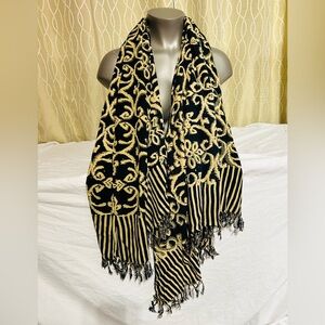 Elegant Large Black and Gold Scarf Cover Up Shawl